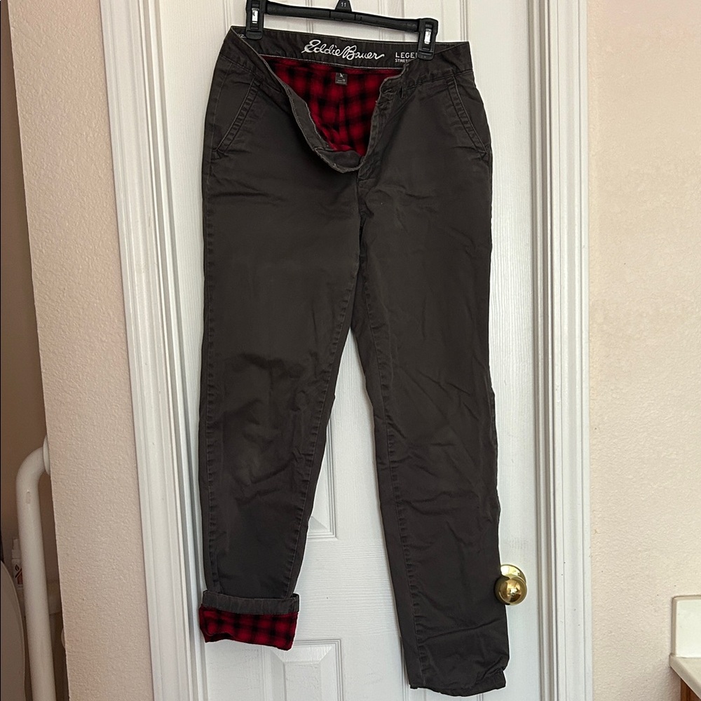Eddie Bauer Women's Dark Gray flannel-lined Boyfriend Chinos